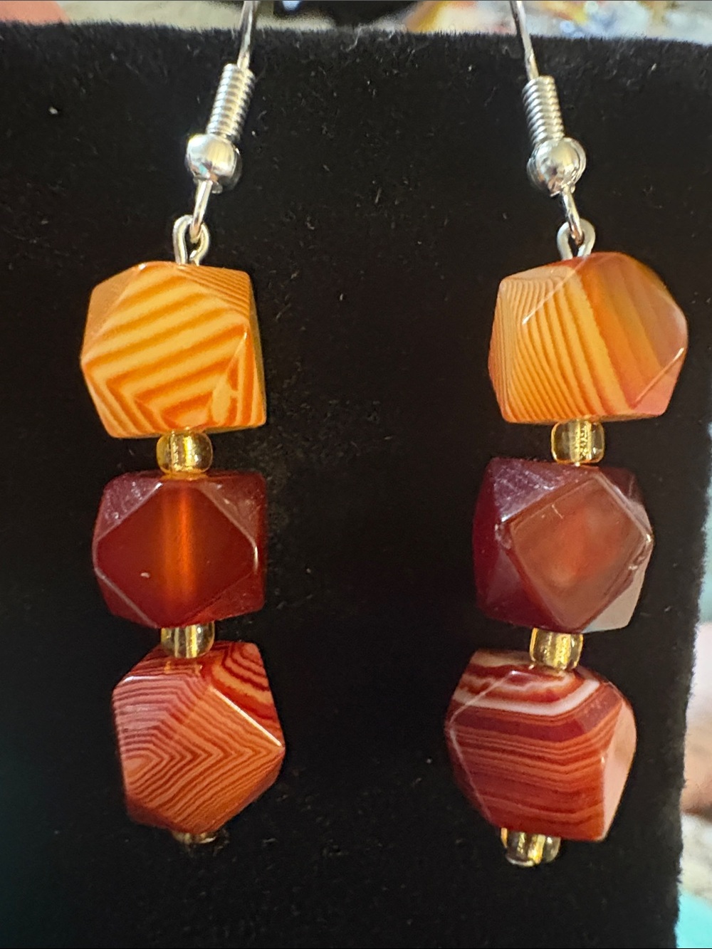 Hand Crafted Carnelian Stone Drop Earrings